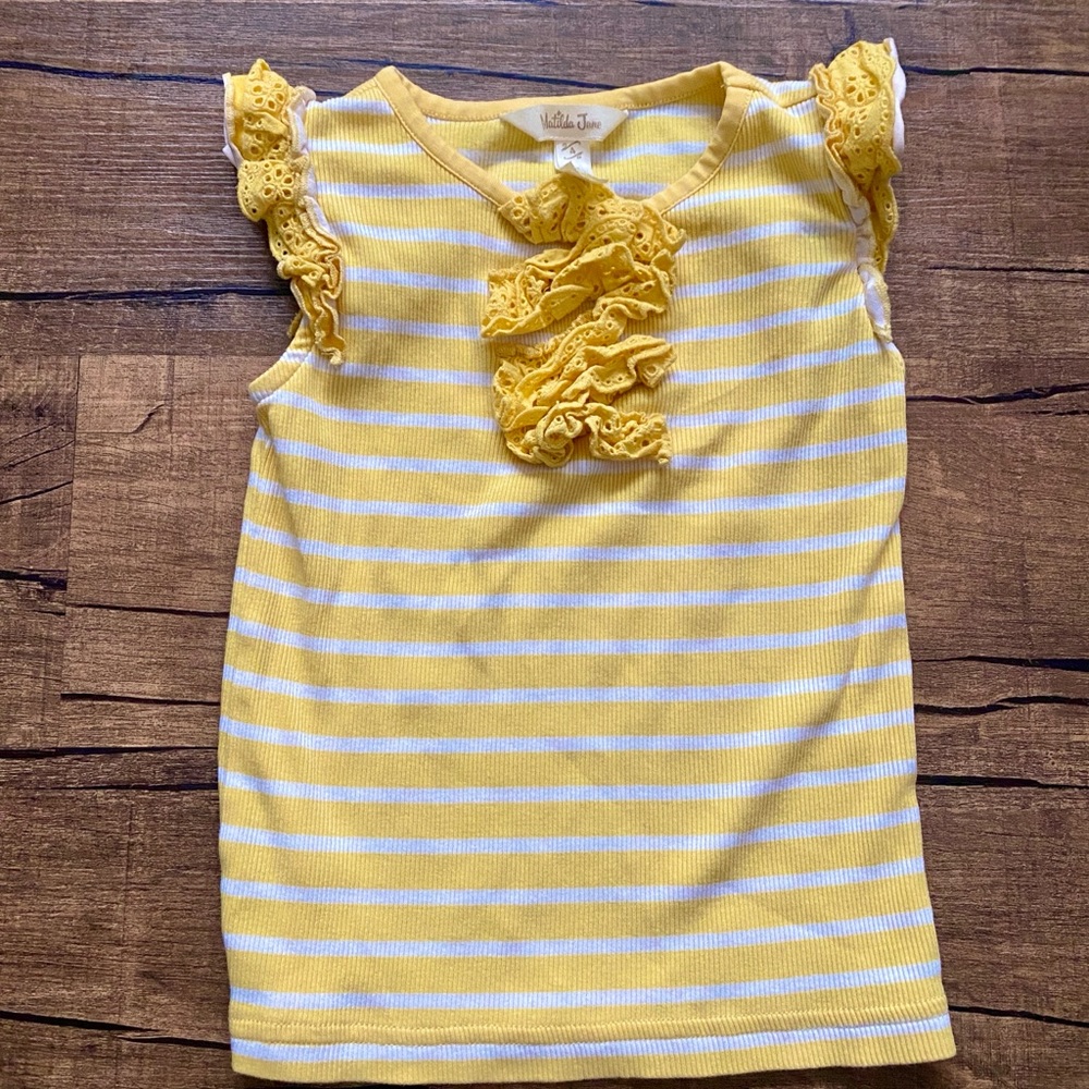 Yellow Striped Top with Ruffle Detail